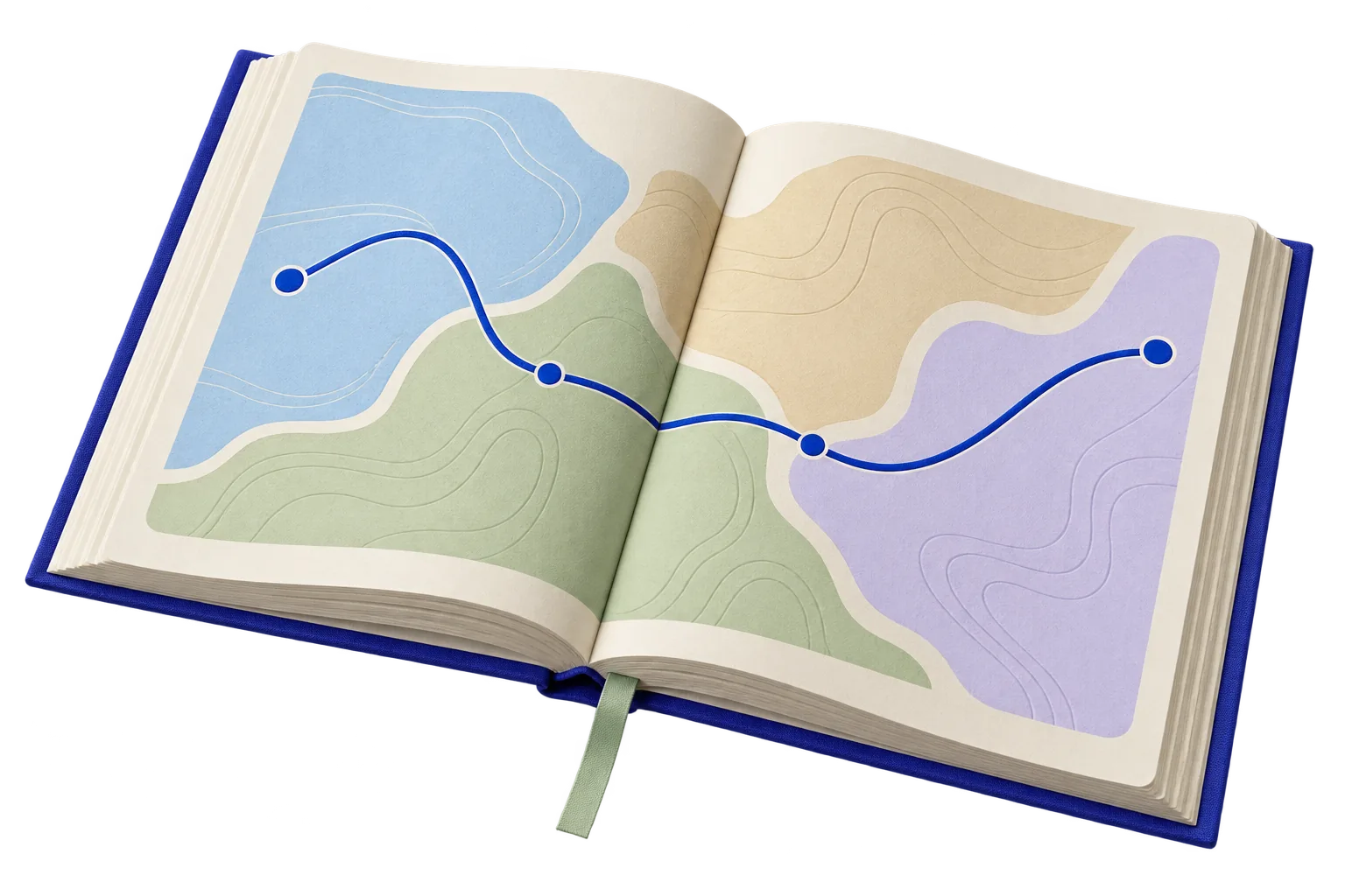Un atlas abierto con un recorrido que conecta las cuatro áreas de aprendizaje.